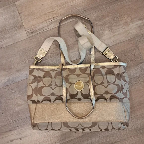 Coach Signature Brown and Gold Tote Bag - Picture 6 of 8